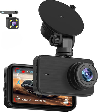 Dash Cam Front and Rear with 32G Card FHD 1080P 3”IPS Screen Dash Camera for Cars W/Super Night Vision Dashboard Camera with G-Sensor, Parking Monitor, Loop Recording, Motion Detection