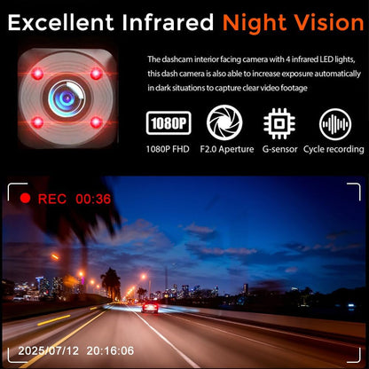 Dash Cam for Cars, 1080P Full HD Dual Dash Cam Front Inside, WiFi, 2" Screen, Night Vision, G-Sensor, Loop Recording, 170° Wide Angle, APP Control (Dual Dashcam)