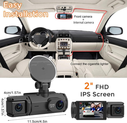 Dash Cam for Cars, 1080P Full HD Dual Dash Cam Front Inside, WiFi, 2" Screen, Night Vision, G-Sensor, Loop Recording, 170° Wide Angle, APP Control (Dual Dashcam)