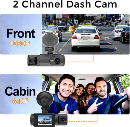 Dash Cam for Cars, 1080P Full HD Dual Dash Cam Front Inside, WiFi, 2" Screen, Night Vision, G-Sensor, Loop Recording, 170° Wide Angle, APP Control (Dual Dashcam)