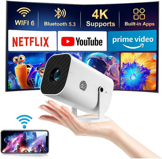【Built-in APPS & Electric Focus & 210° Rotation】 Mini Projector, with Dual Band WiFi 6 5G and Bluetooth, 1080P Portable Projector, Compatible with Smartphones/TV Stick/Computer/Video Games/HDMI/USB