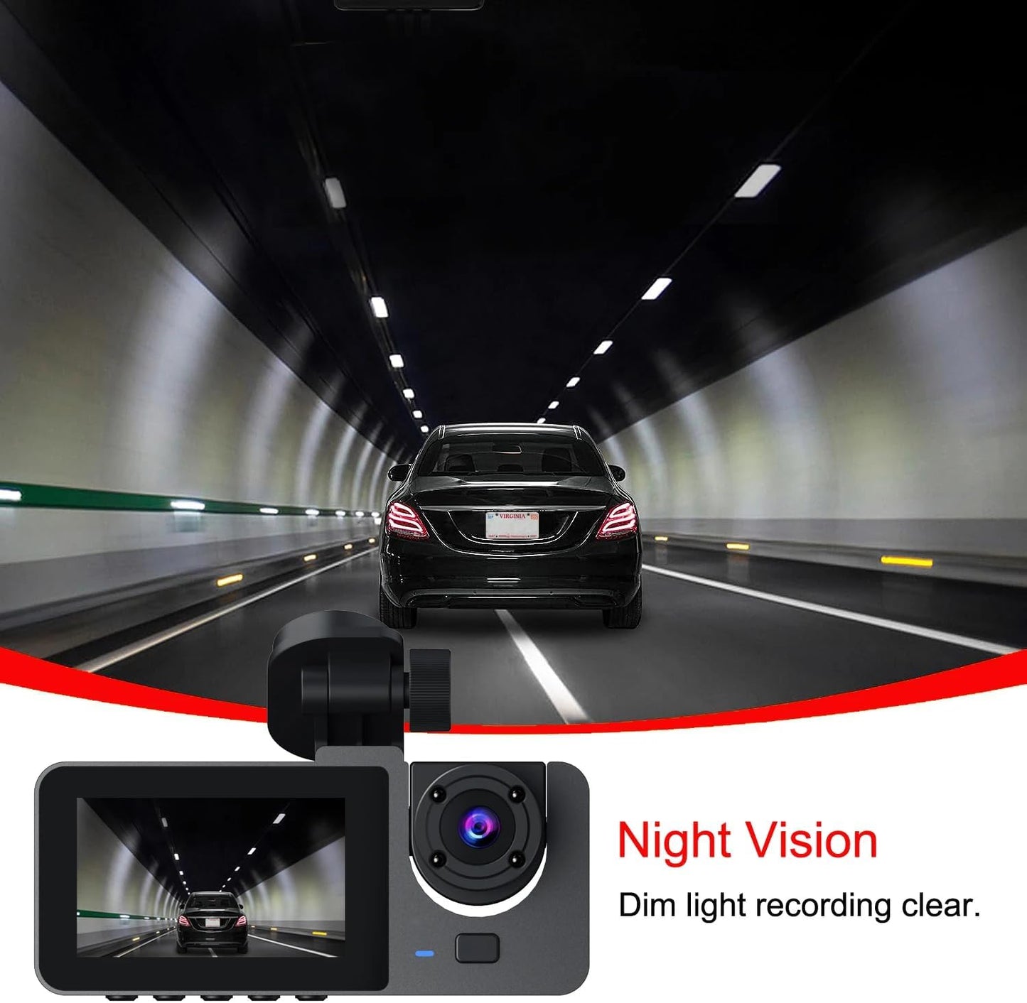 Dash Camera for Front and Inside Car Security - Dual Dash Cam 1080P Car Video Recorder with Audio, 2'' IPS Screen, Night Vision, G-Sensor, WDR
