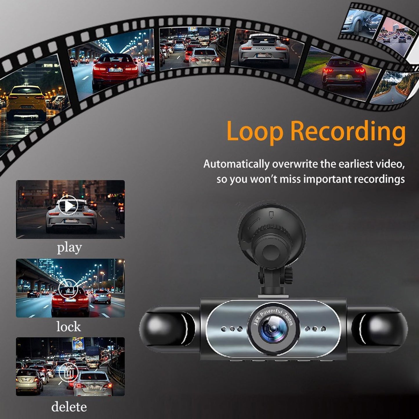 3 Channel Dash Cam Front Inside and Left Right, 1080P HD Dash Camera for Cars, 3.16 inches Car Camera 150° Wide Angle Dashcam, Night Vision, Loop Recording, G-Sensor, 64GB Card