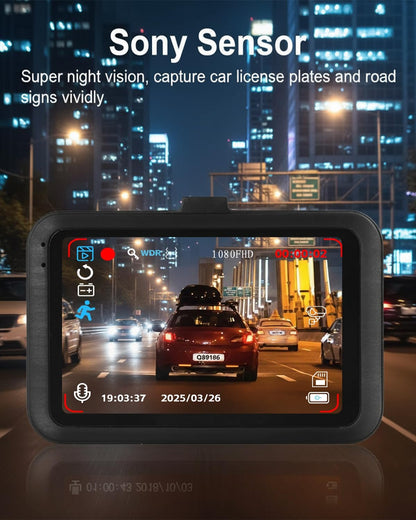Dash Cam Front and Rear with 32G Card FHD 1080P 3”IPS Screen Dash Camera for Cars W/Super Night Vision Dashboard Camera with G-Sensor, Parking Monitor, Loop Recording, Motion Detection