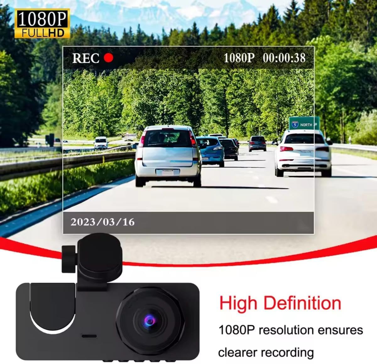 Dash Camera for Front and Inside Car Security - Dual Dash Cam 1080P Car Video Recorder with Audio, 2'' IPS Screen, Night Vision, G-Sensor, WDR