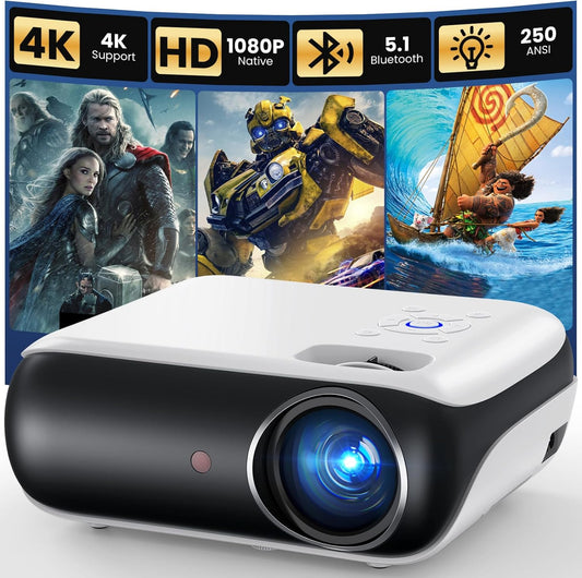 1080P Bluetooth Projector, Full HD Portable Outdoor Movie Projector with Built-in Speaker, Compatible with Smartphone, HDMI, USB, AV, Fire Stick, PS5 for Home, Bedroom, Outdoor Use